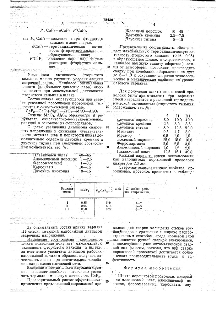 Шихта порошковой проволоки (патент 724301)