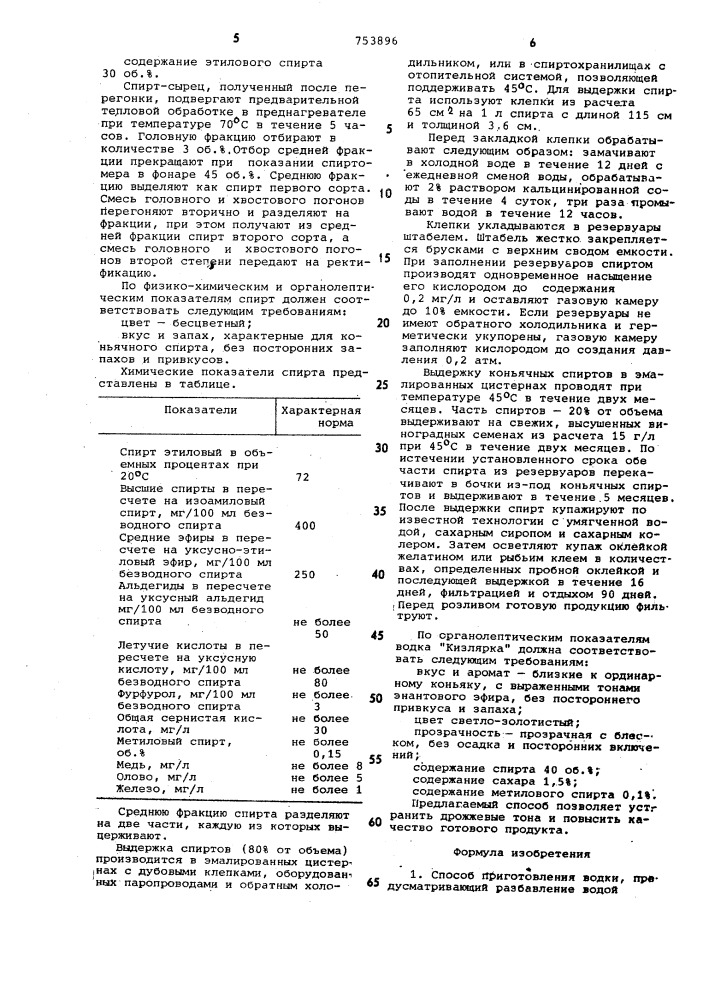 Способ приготовления водки "кизлярка (патент 753896)