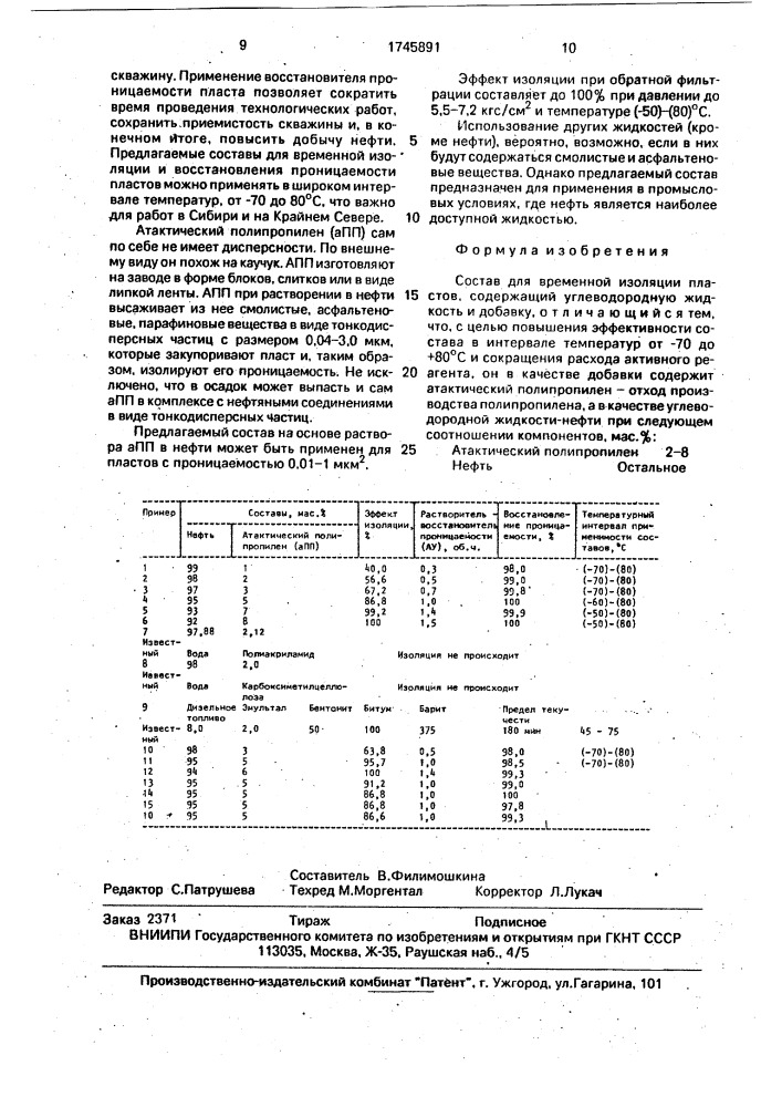 Состав для временной изоляции пластов (патент 1745891)