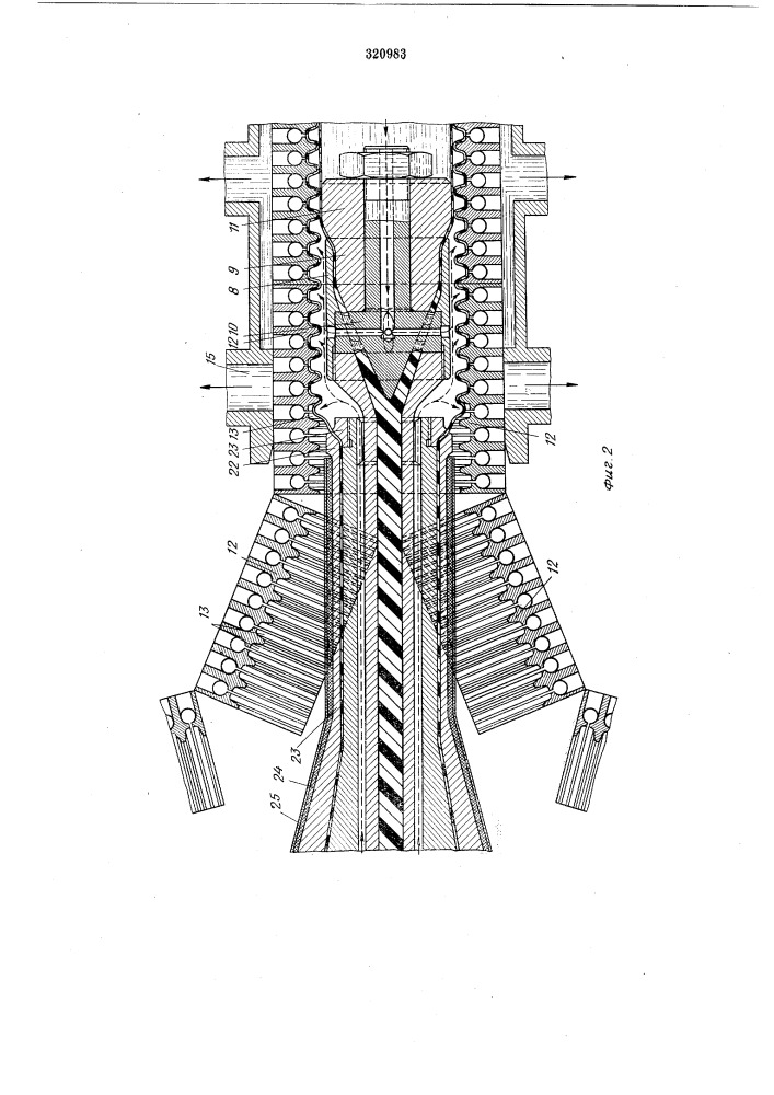 Экструзионная головка для изготовления двухслойных полимерных труб (патент 320983)