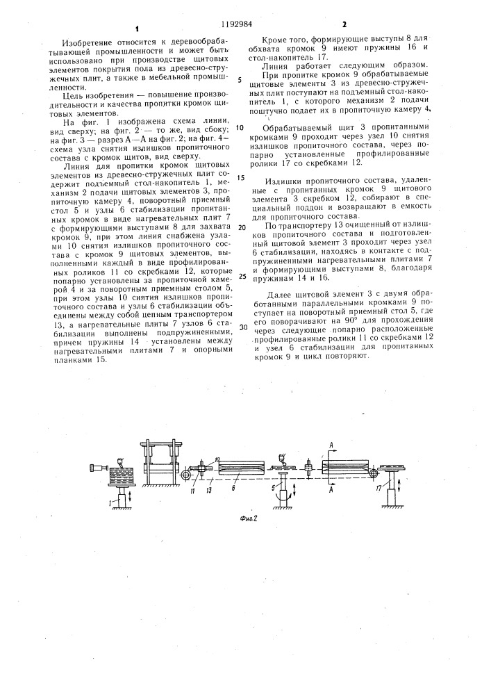 Линия для пропитки кромок щитовых элементов из древесностружечных плит (патент 1192984)