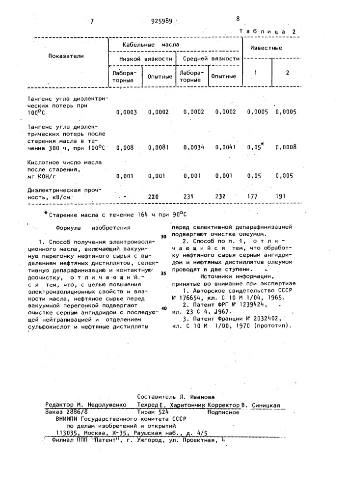 Способ получения электроизоляционного масла (патент 925989)