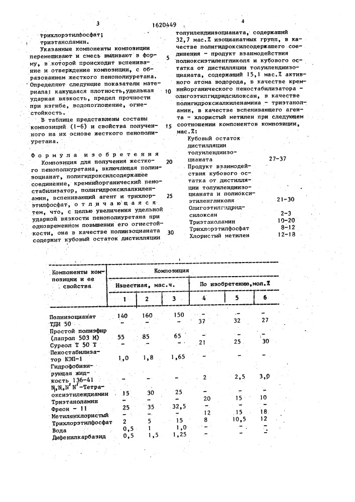 Композиция для получения жесткого пенополиуретана (патент 1620449)