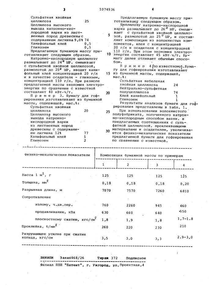 Бумажная масса для изготовления тароупаковочных материалов (патент 1074936)