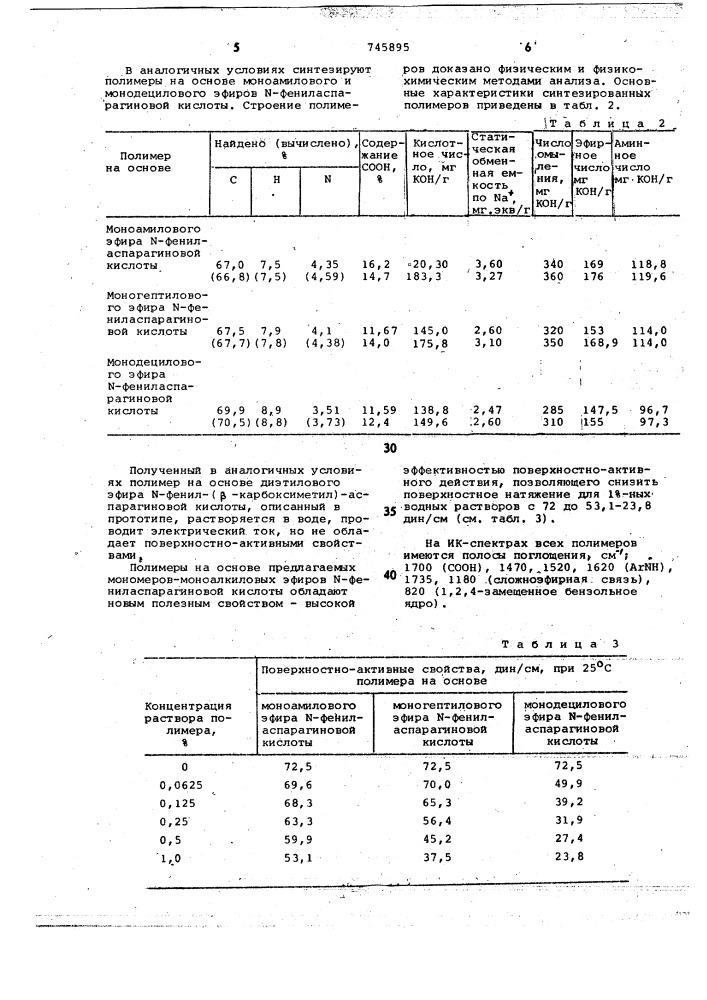 Моноалкиловые эфиры -фениласпарагиновой кислоты, как мономеры для получения водорастворимых поверхностноактивных полимеров (патент 745895)