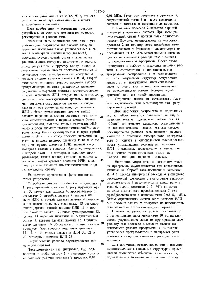 Устройство для регулирования расхода газа (патент 951246)