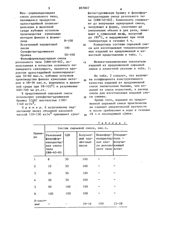 Сырьевая смесь для изготовления теплоизоляционных изделий (патент 897807)