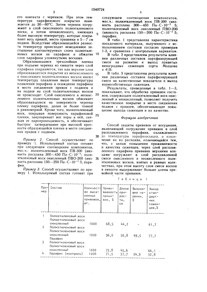 Способ защиты прививок от иссушения (патент 1540724)