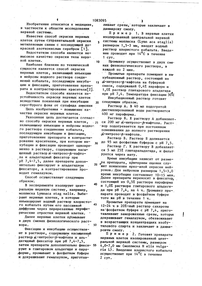 Способ окраски нервных клеток (патент 1083095)