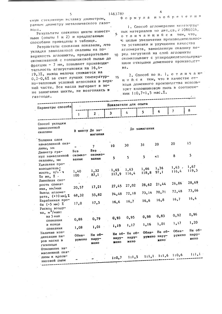 Способ агломерации железорудных материалов (патент 1463780)