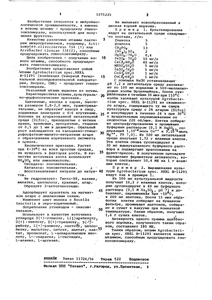 Штамм- @ @ @ -11291 продуцент глюкозоизомеразы (патент 1071225)