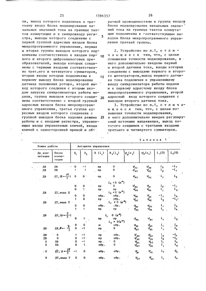 Устройство для моделирования вентильного электродвигателя (патент 1596357)