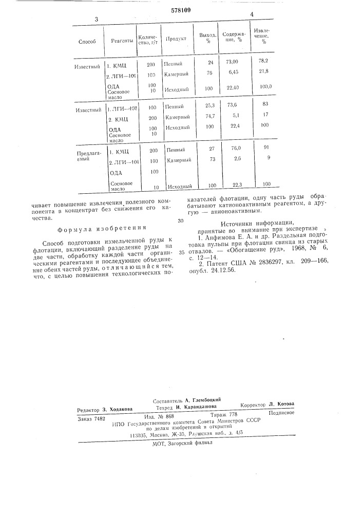 Способ подготовки измельченной руды к флотации (патент 578109)