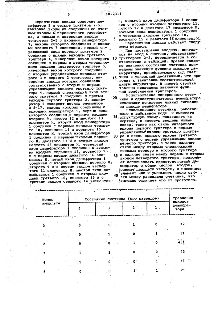 Пересчетная декада (патент 1022311)