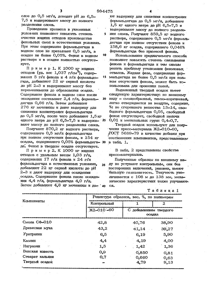 Способ утилизации фенола и формальдегида из сточных вод (патент 994475)