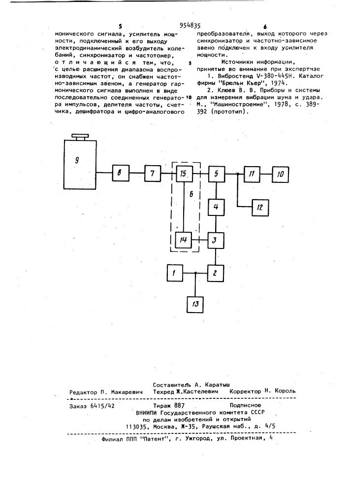 Широкодиапазонный калибровочный вибростенд (патент 954835)