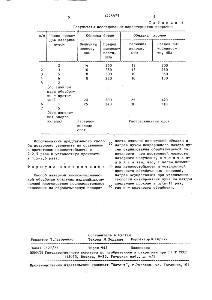 Способ лазерной химико-термической обработки стальных изделий (патент 1475975)