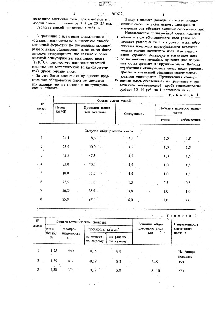 Облицовочная смесь для изготовления литейных форм и стержней (патент 707672)