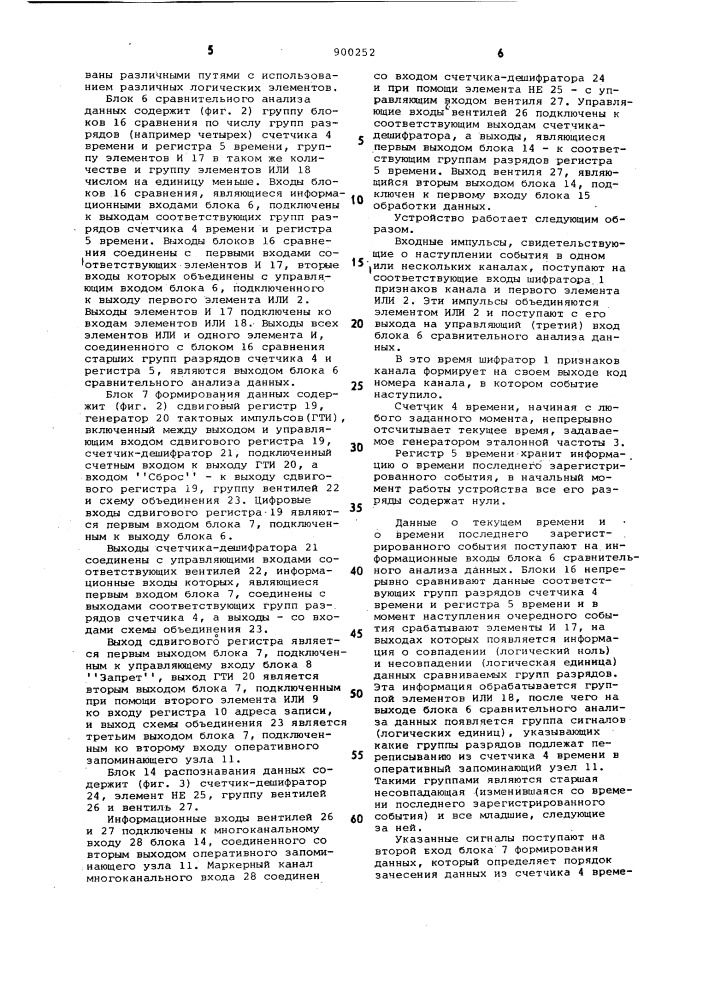 Устройство для многоканальной регистрации временных характеристик процессов (патент 900252)