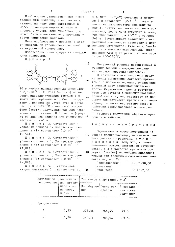 Окрашенная в массе композиция на основе поликапроамида (патент 1373711)