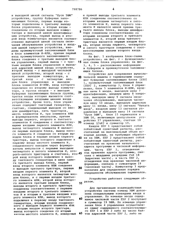 Устройство для сопряжения вычислительноймашины c терминалами (патент 798786)