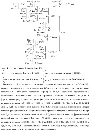 Функциональная структура предварительного сумматора f  [ni]&amp;[mi](2n) параллельно-последовательного умножителя f  ( ) условно &quot;i&quot; разряда для суммирования позиционных аргументов слагаемых [ni]f(2n) и [mi]f(2n) частичных произведений с применением арифметических аксиом троичной системы счисления f(+1,0,-1) с формированием результирующей суммы [s ]f(2n) в позиционном формате (патент 2443008)