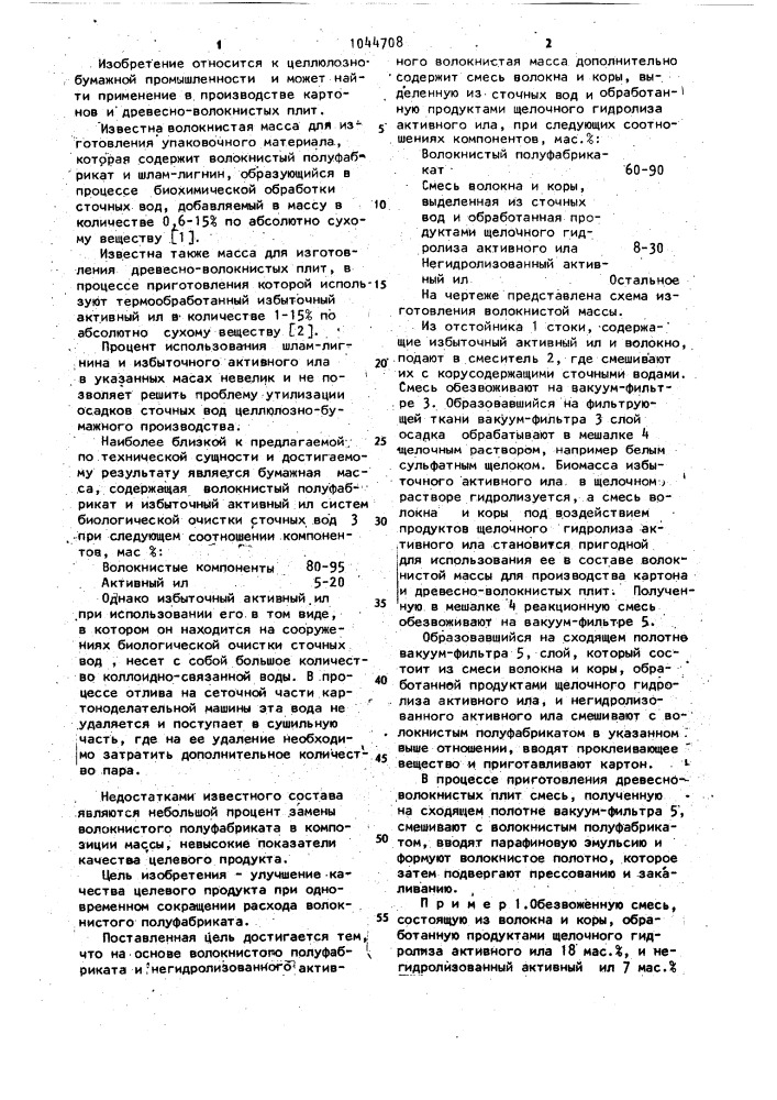 Волокнистая масса для изготовления картона и древесно- волокнистых плит (патент 1044708)