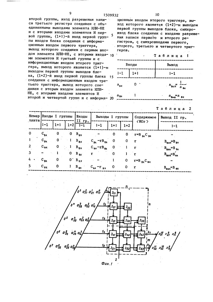 Устройство для решения матричного уравнения вида ах=в (патент 1509932)