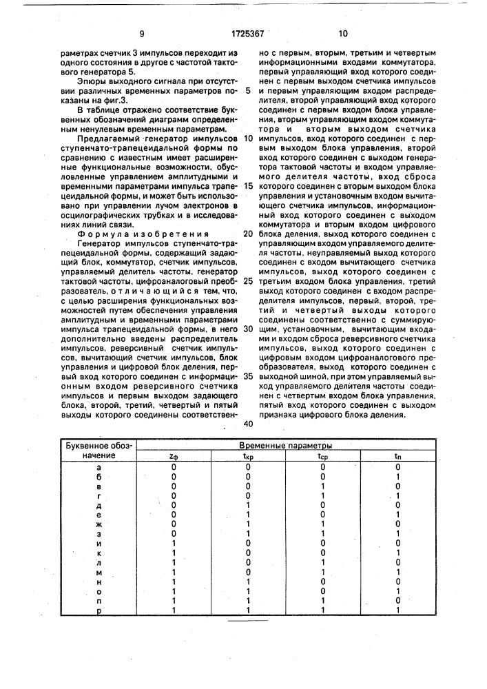 Генератор импульсов ступенчато-трапецеидальной формы (патент 1725367)