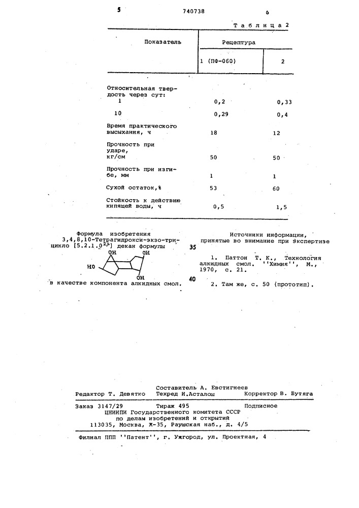3,4,8,10-тетрагидрокси-экзо-трицикло /5.2.1.0 /декан в качестве компонента алкидных смол (патент 740738)