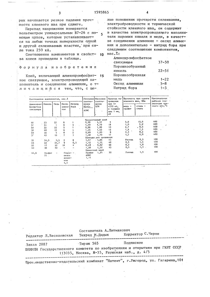 Клей (патент 1595865)