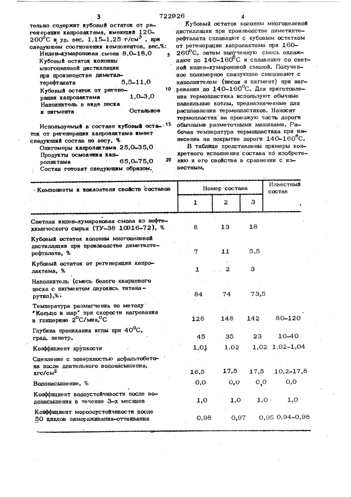 Состав для разметки проезжей части автомобильных дорог (патент 722926)