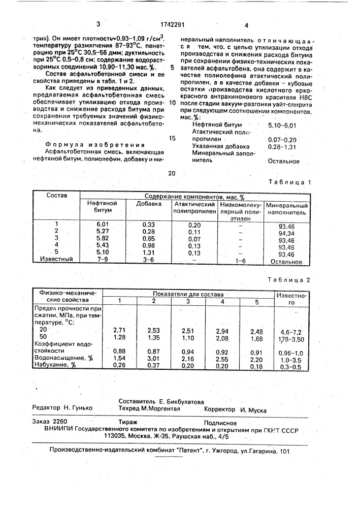 Асфальтобетонная смесь (патент 1742291)