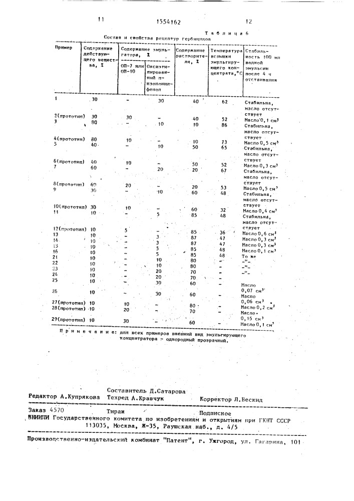 Гербицидный состав (патент 1554162)