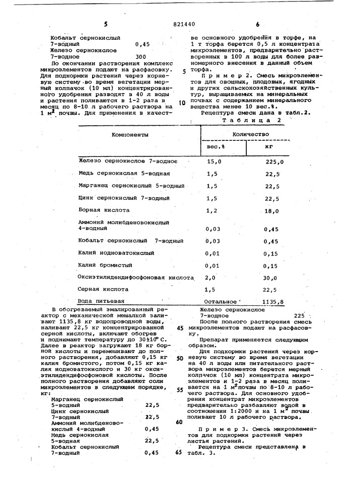 Концентрированная смесь для удобрениясельскохозяйственных культур (патент 821440)