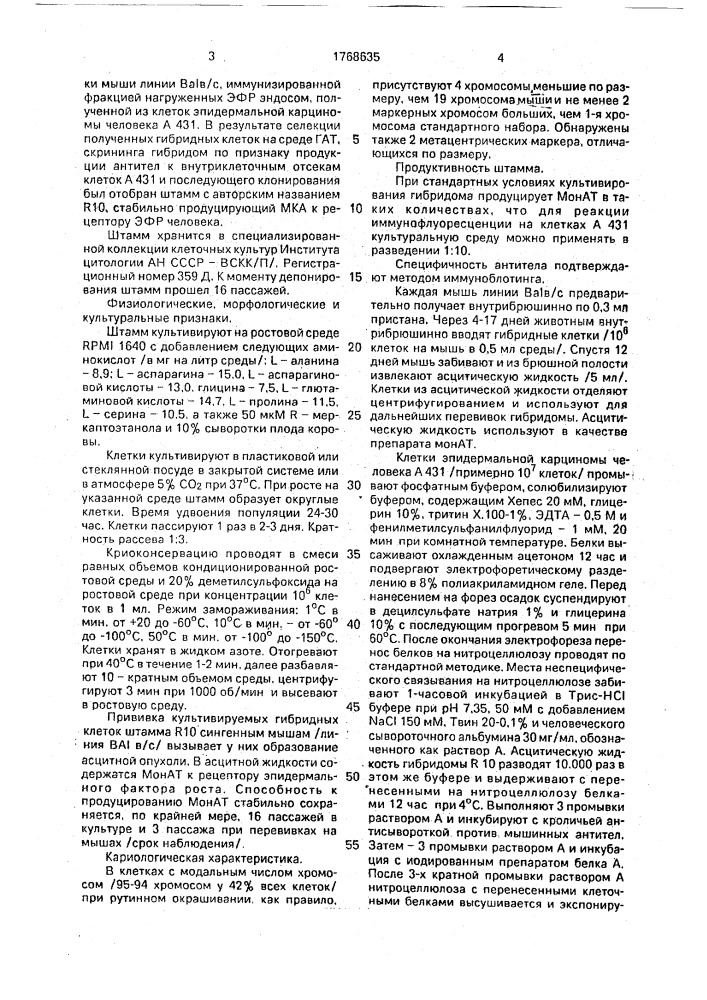 Штамм гибридных культивируемых клеток животных mus мusсulus l - продуцент моноклональных антител к рецептору эпидермального фактора роста человека (патент 1768635)