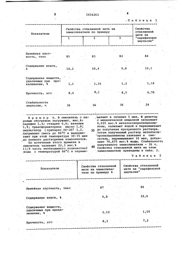 Замасливатель для стекловолокна (патент 1016262)