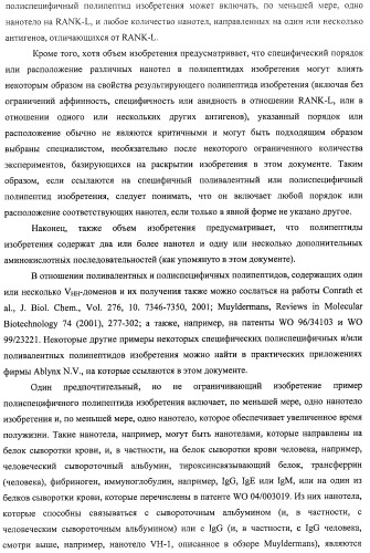 Аминокислотные последовательности, направленные на rank-l, и полипептиды, включающие их, для лечения заболеваний и нарушений костей (патент 2481355)
