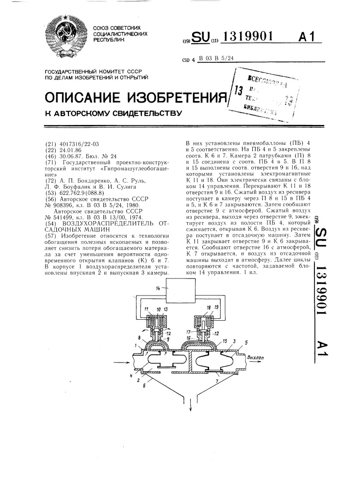 Воздухораспределитель отсадочных машин (патент 1319901)