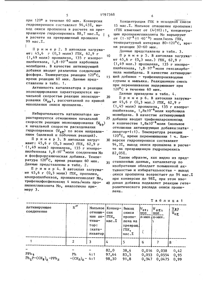 Катализатор для эпоксидирования пропилена гидроперекисью кумола (патент 1097368)