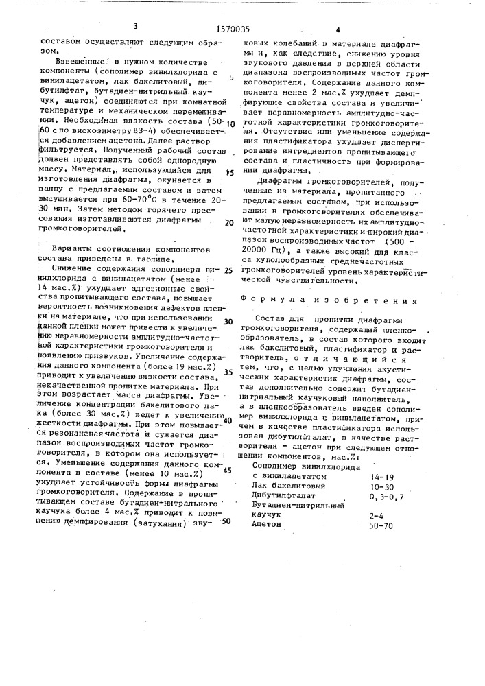 Состав для пропитки диафрагмы громкоговорителя (патент 1570035)