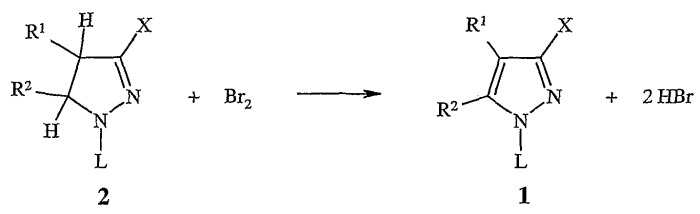 Превращение 2-пиразолинов в пиразолы с использованием брома (патент 2410381)