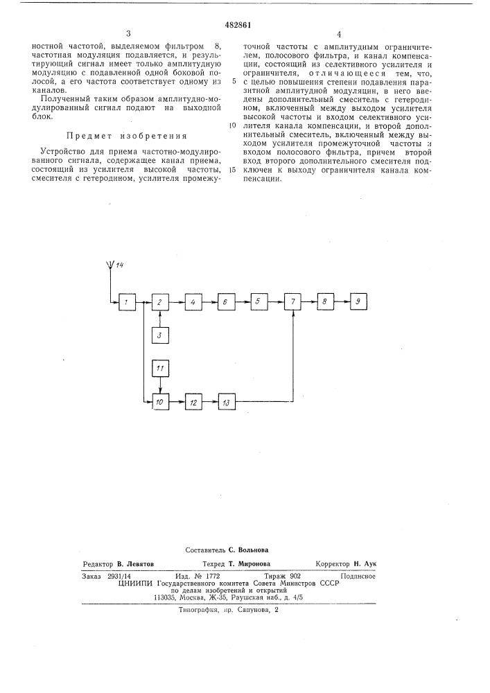 Устройство для приема частотно-модулированного сигнала (патент 482861)