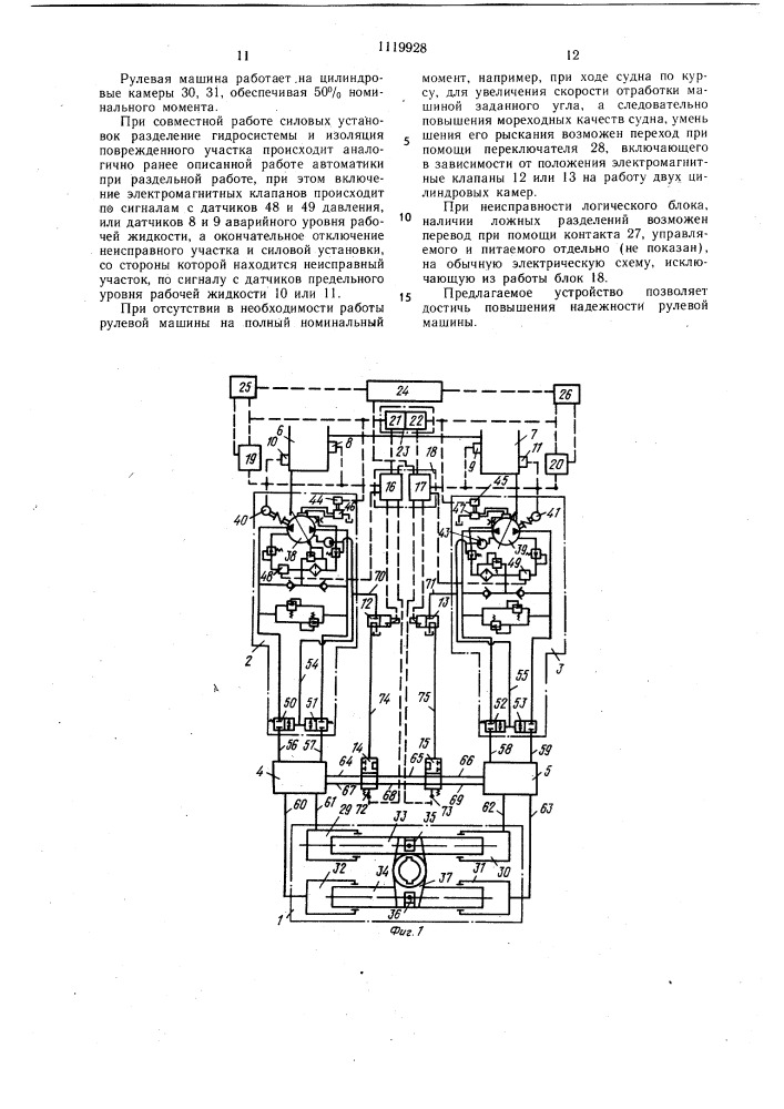 Электрогидравлическая рулевая машина (патент 1119928)