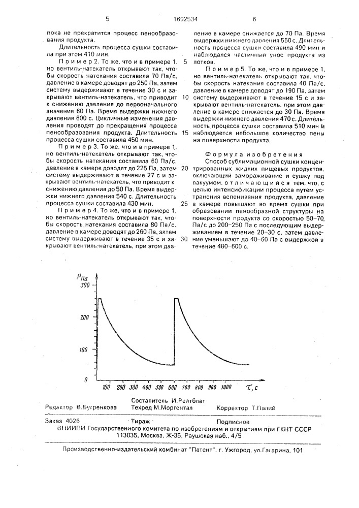 Способ сублимационной сушки концентрированных жидких пищевых продуктов (патент 1692534)