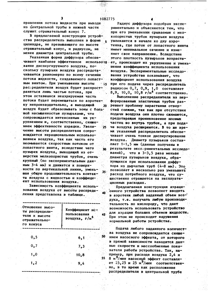 Устройство для аэрации жидкости (патент 1082775)