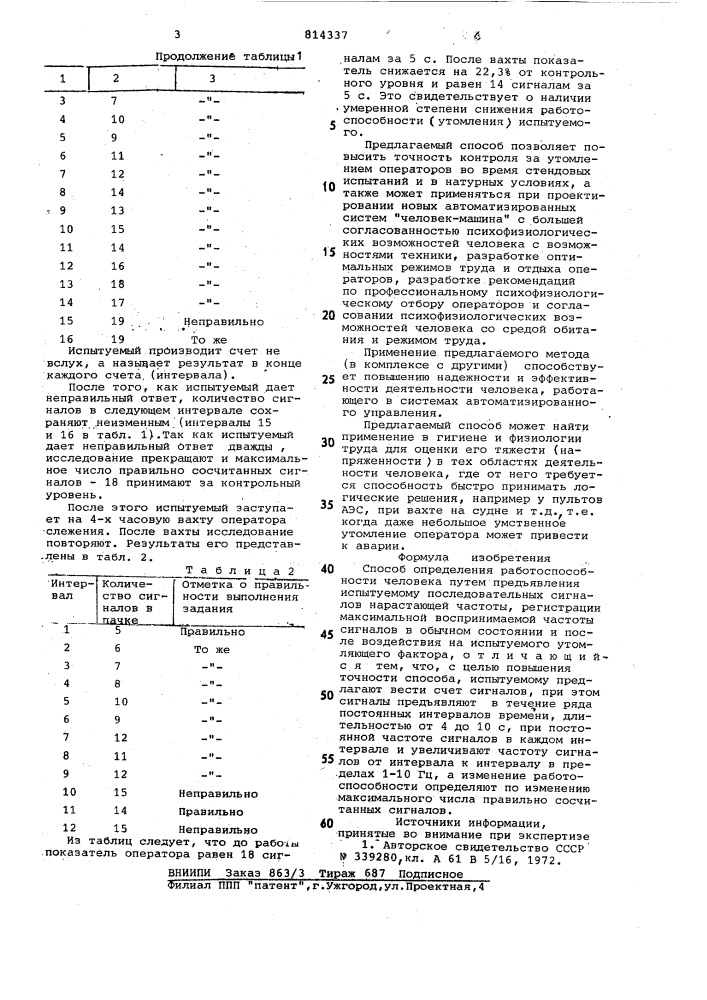 Способ определения работоспособностичеловека (патент 814337)