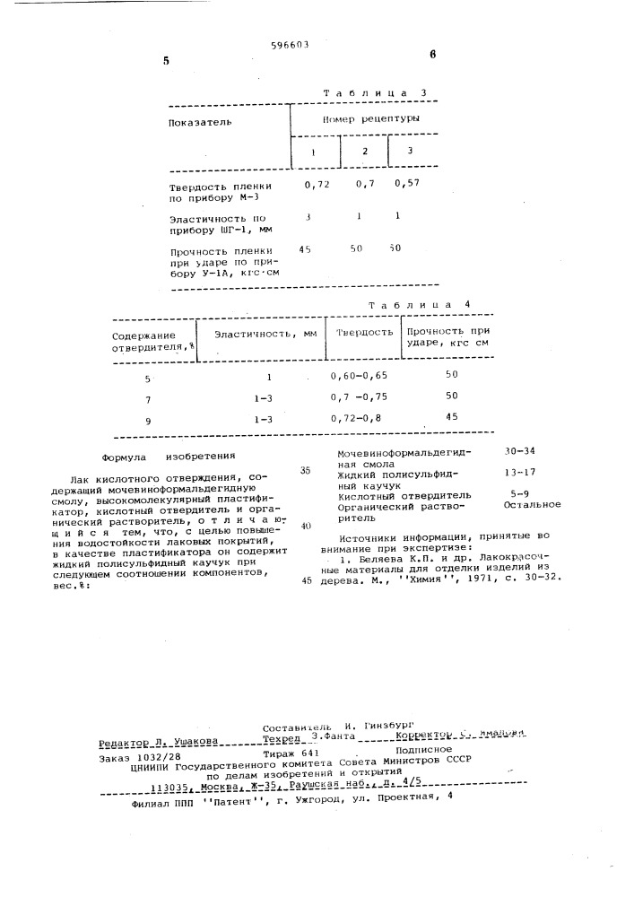 Лак кислотного отверждения (патент 596603)