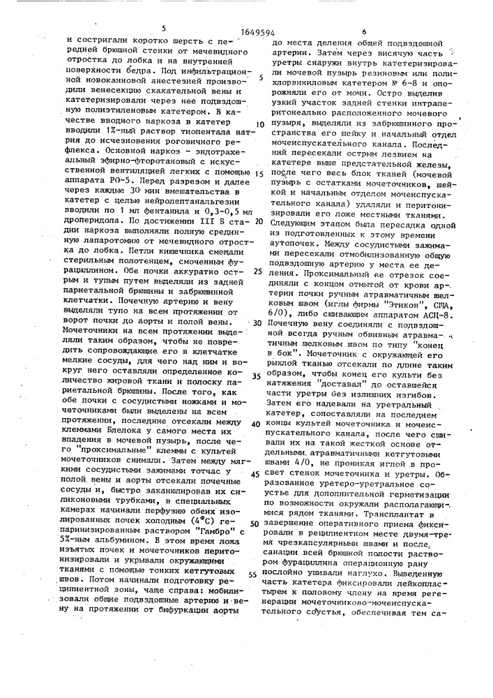 Способ создания модели для исследования функции почечного трансплантата (патент 1649594)