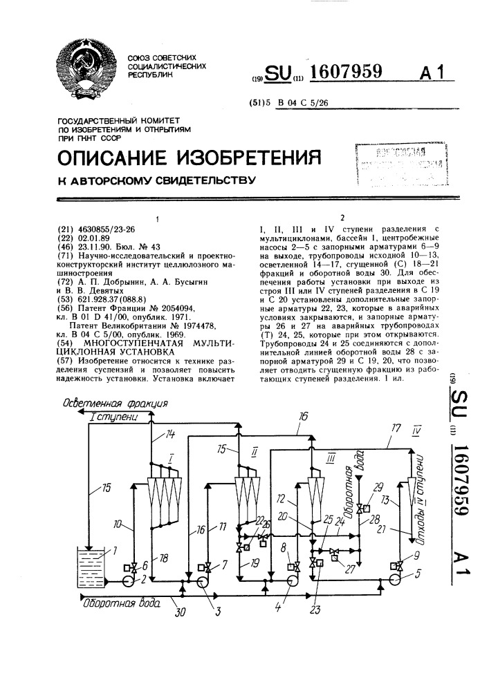 Многоступенчатая мультициклонная установка (патент 1607959)